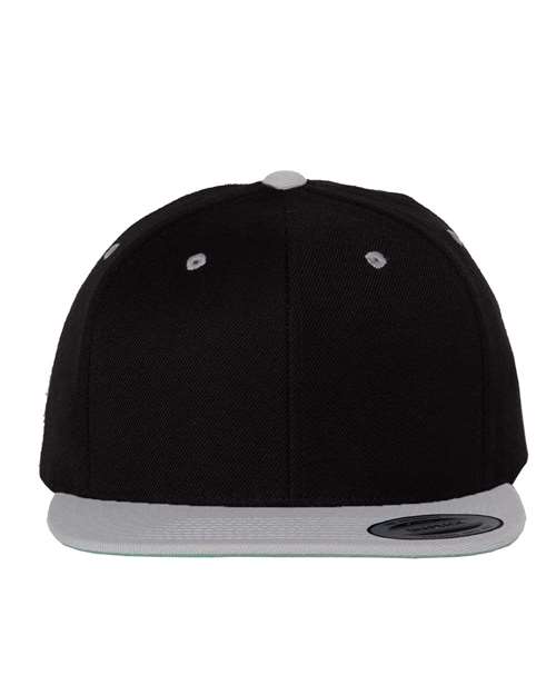 YP Classics 6089M Premium Flat Bill Snapback Cap - Black/ Silver - front