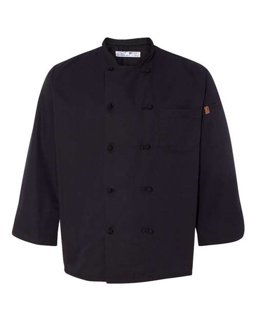 Chef Designs 0427 Black Knot Button Chef Coat - Black - front