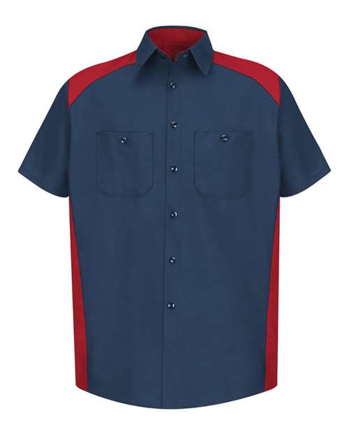 Red Kap SP28 Men's Short Sleeve Motorsports Shirt - Navy/ Red - front