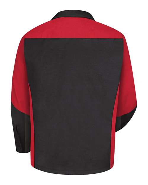Red Kap SY10 Men's Long Sleeve Automotive Crew Shirt - Black/ Red - back