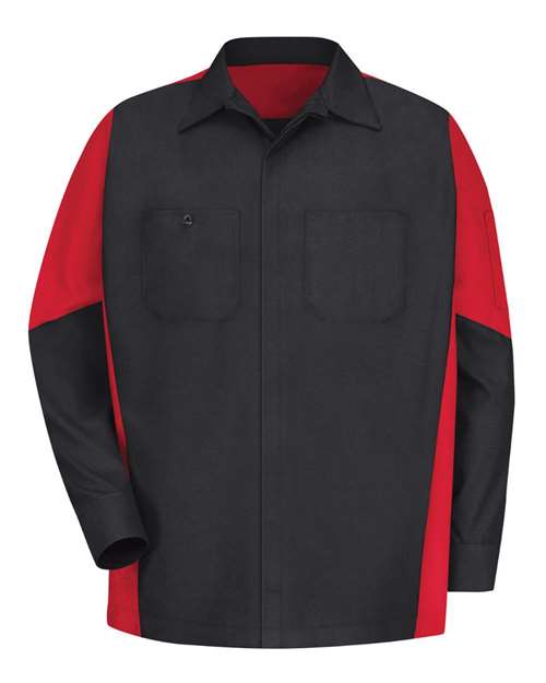 Red Kap SY10 Men's Long Sleeve Automotive Crew Shirt - Black/ Red - front