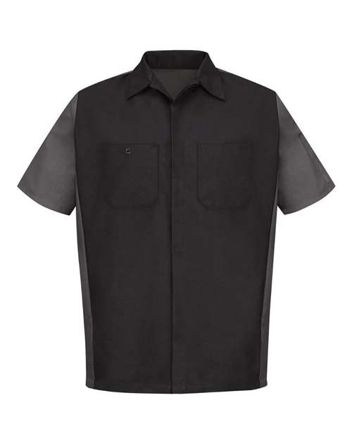 Red Kap SY20 Men's Short Sleeve Automotive Crew Shirt - Black/ Charcoal - front