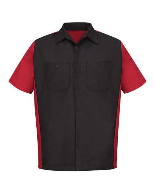 Red Kap SY20 Men's Short Sleeve Automotive Crew Shirt - Black/ Red - front