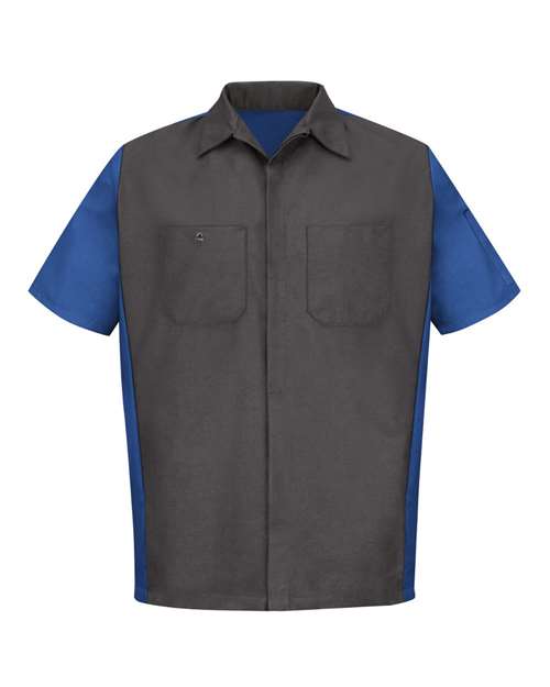 Red Kap SY20 Men's Short Sleeve Automotive Crew Shirt - Charcoal/ Royal - front