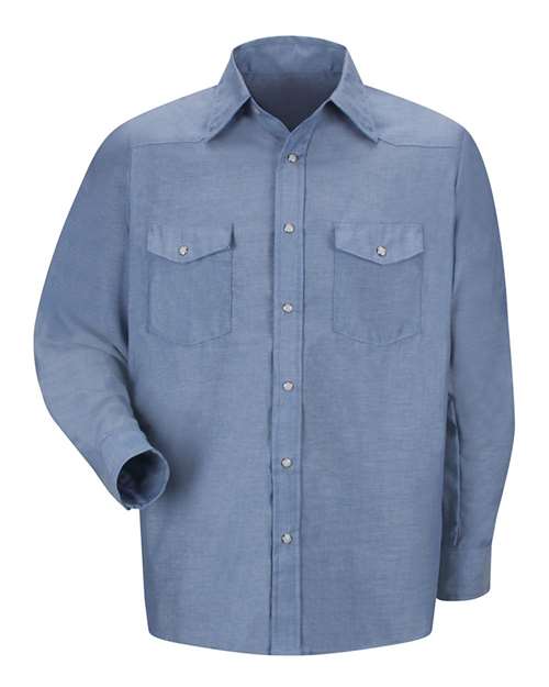 Red Kap SC14 Men's Deluxe Western Style Long Sleeve Shirt - Light Blue - front