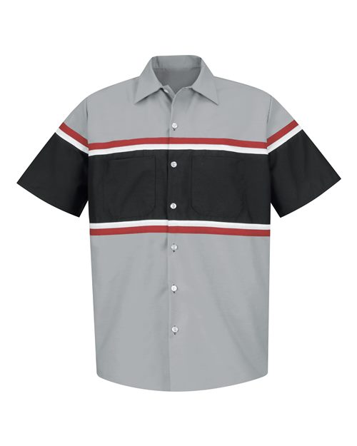Red Kap SP24GM Men's Technician Shirt - Grey/ Black/ Red - front
