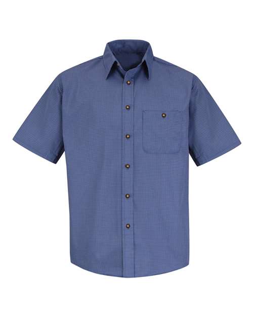 Red Kap SP84 Men's Mini-Plaid Uniform Short Sleeve Shirt - Grey/ Blue Plaid - front