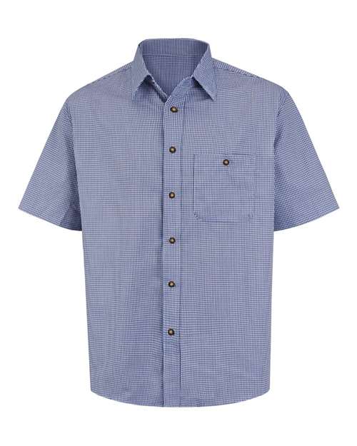 Red Kap SP84 Men's Mini-Plaid Uniform Short Sleeve Shirt - White/ Blue Plaid - front