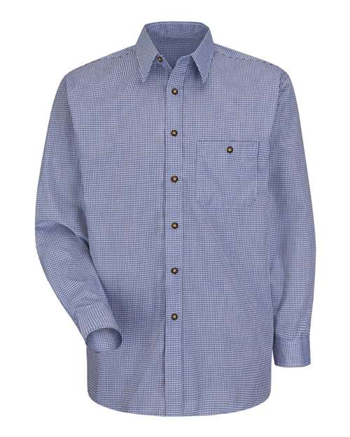 Red Kap SP74 Men's Mini-Plaid Uniform Long Sleeve Shirt - White/ Blue Plaid - 345 - front