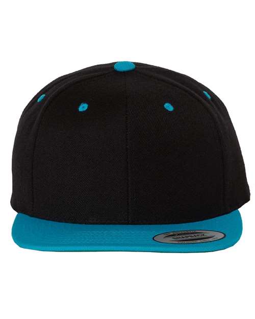 YP Classics 6089M Premium Flat Bill Snapback Cap - Black/ Teal - front