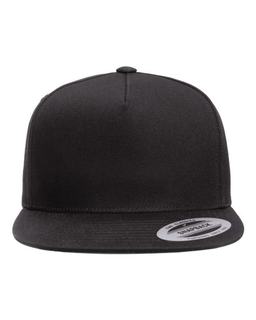 YP Classics 6007 Five-Panel Cotton Twill Snapback Cap - Black - front
