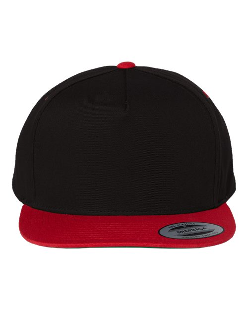 YP Classics 6007 Five-Panel Cotton Twill Snapback Cap - Black/ Red - front