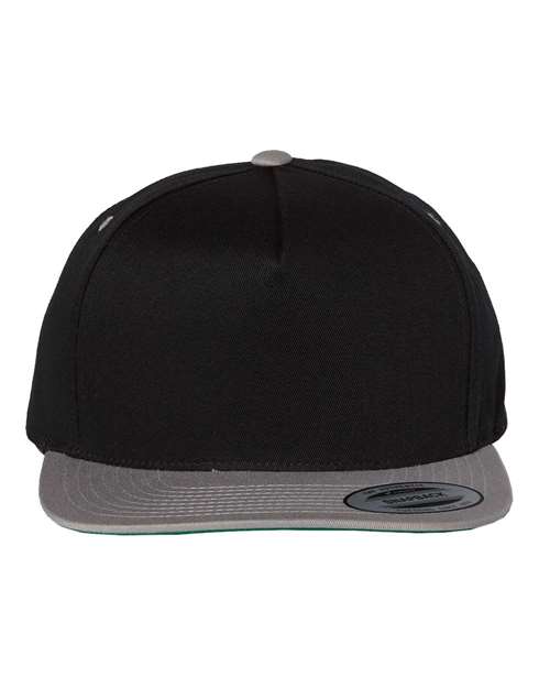 YP Classics 6007 Five-Panel Cotton Twill Snapback Cap - Black/ Grey - front