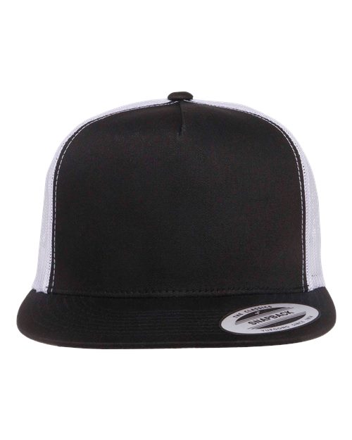 YP Classics 6006 Classic Five-Panel Trucker Cap - Black/ White - front