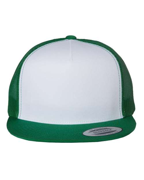YP Classics 6006 Classic Five-Panel Trucker Cap - Kelly/ White/ Kelly - front