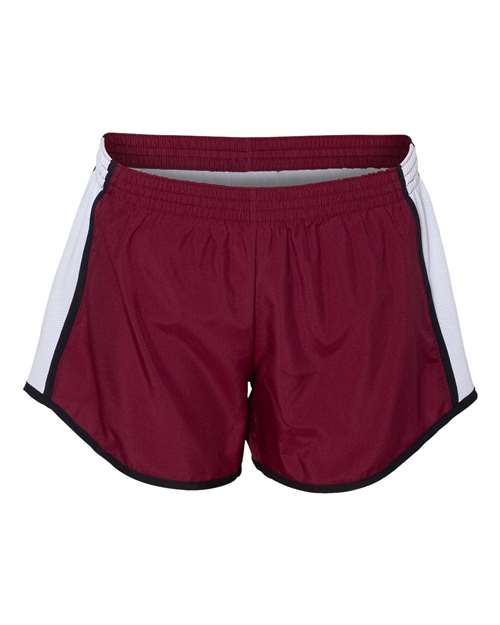 Augusta Sportswear 1265 Women's Pulse Team Running Shorts - Maroon/ White/ Black - front