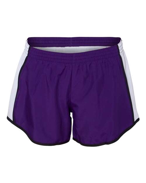 Augusta Sportswear 1265 Women's Pulse Team Running Shorts - Purple/ White/ Black - front