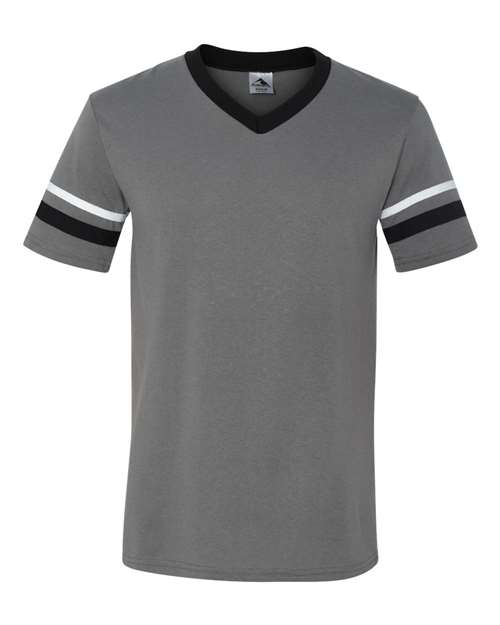 Augusta Sportswear 360 V-Neck Jersey with Striped Sleeves - Graphite/ Black/ White - front