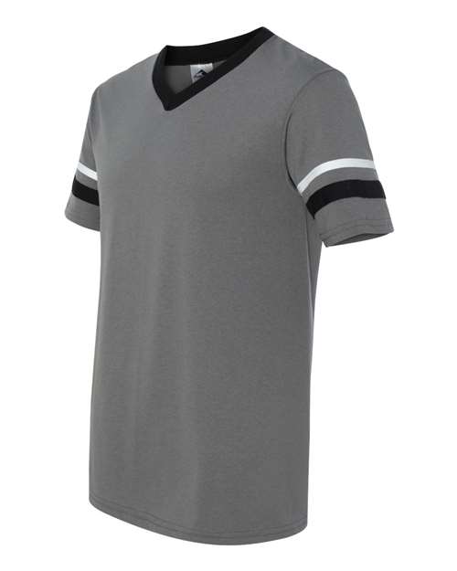 Augusta Sportswear 360 V-Neck Jersey with Striped Sleeves - Graphite/ Black/ White - side