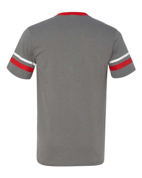 Augusta Sportswear 360 V-Neck Jersey with Striped Sleeves - Graphite/ Red/ White - back