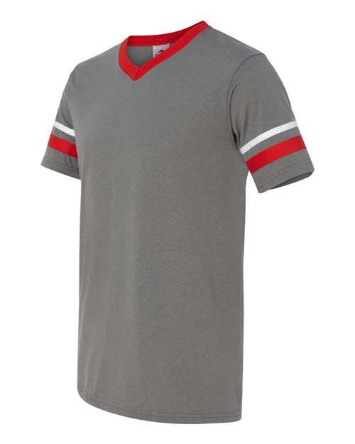 Augusta Sportswear 360 V-Neck Jersey with Striped Sleeves - Graphite/ Red/ White - side