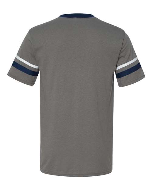 Augusta Sportswear 360 V-Neck Jersey with Striped Sleeves - Graphite/ Navy/ White - back