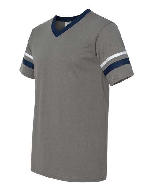 Augusta Sportswear 360 V-Neck Jersey with Striped Sleeves - Graphite/ Navy/ White - side