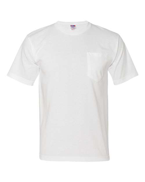 Bayside 5070 Unisex USA-Made Midweight Pocket T-Shirt - White - front