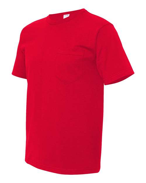 Bayside 5070 Unisex USA-Made Midweight Pocket T-Shirt - Red - side