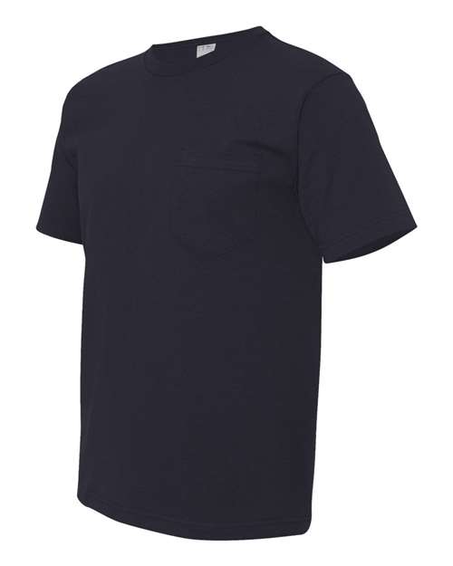 Bayside 5070 Unisex USA-Made Midweight Pocket T-Shirt - Navy - side