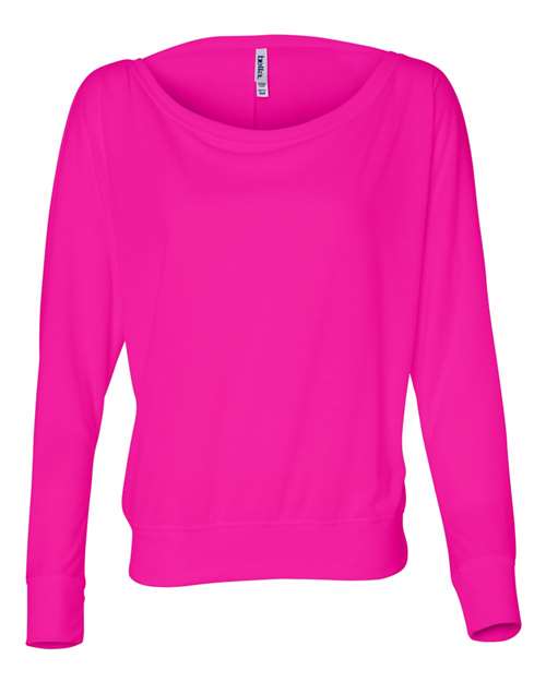 BELLA + CANVAS 8850 Women’s Flowy Off Shoulder Long Sleeve Tee - Neon Pink - front