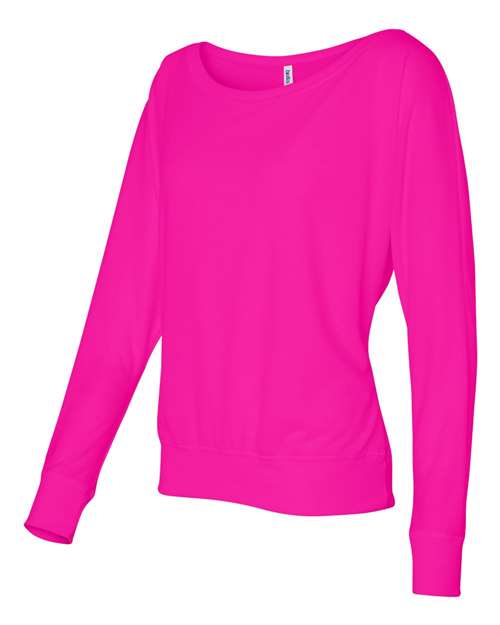 BELLA + CANVAS 8850 Women’s Flowy Off Shoulder Long Sleeve Tee - Neon Pink - side