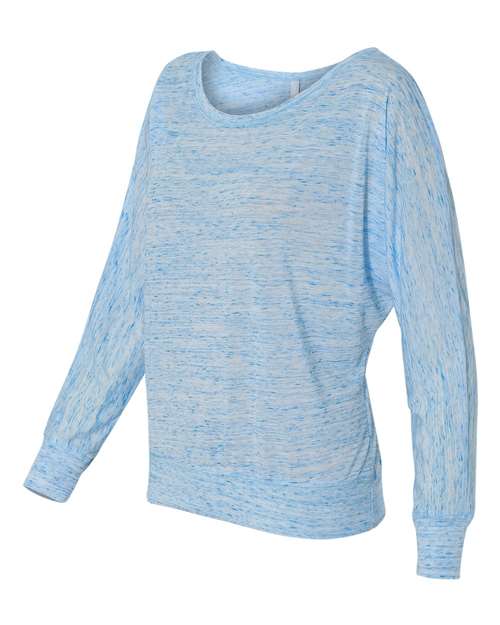 BELLA + CANVAS 8850 Women’s Flowy Off Shoulder Long Sleeve Tee - Blue Marble - side