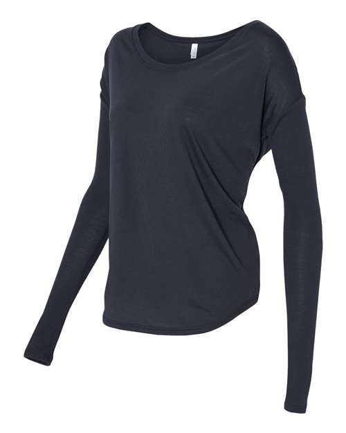BELLA + CANVAS 8852 Women’s Flowy 2x1 Ribbed Long Sleeve Tee - Midnight - side