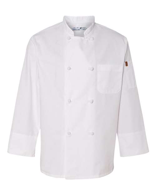 Chef Designs 0414 Eight Knot Button Chef Coat with Thermometer Pocket - White - front