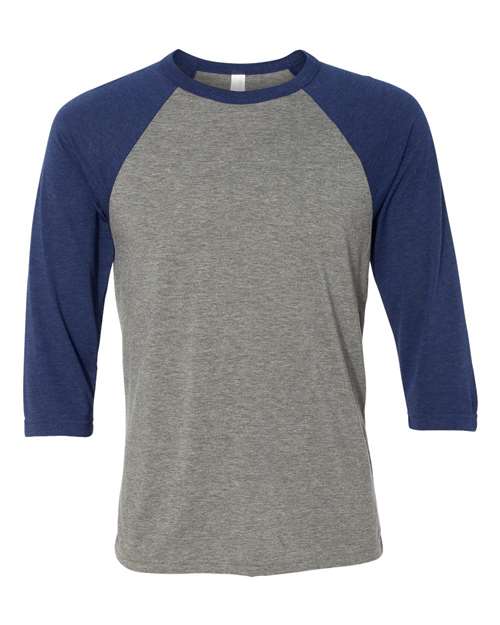 BELLA + CANVAS 3200 Unisex Three-Quarter Sleeve Baseball Tee - Grey/ Navy Triblend - front