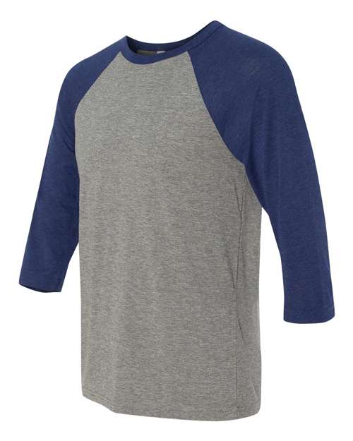 BELLA + CANVAS 3200 Unisex Three-Quarter Sleeve Baseball Tee - Grey/ Navy Triblend - side