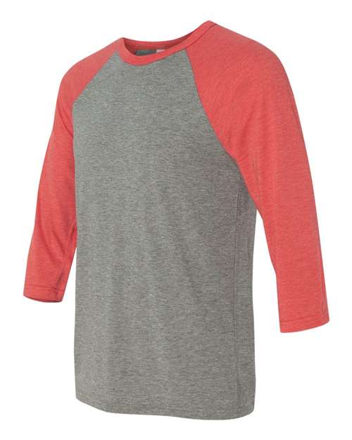 BELLA + CANVAS 3200 Unisex Three-Quarter Sleeve Baseball Tee - Grey/ Red Triblend - side