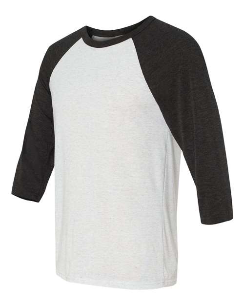 BELLA + CANVAS 3200 Unisex Three-Quarter Sleeve Baseball Tee - White Fleck/ Charcoal Triblend - side