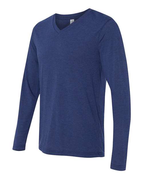 BELLA + CANVAS 3425 Unisex Long Sleeve V-Neck Tee - Navy Triblend - side