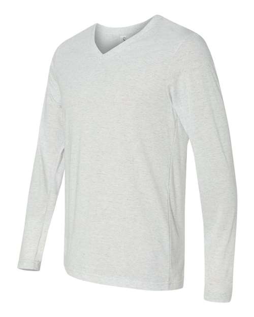 BELLA + CANVAS 3425 Unisex Long Sleeve V-Neck Tee - White Fleck Triblend - side