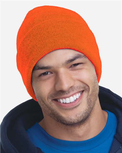 Bayside 3825 USA-Made 12'' Knit Cuffed Beanie - Bright Orange - side