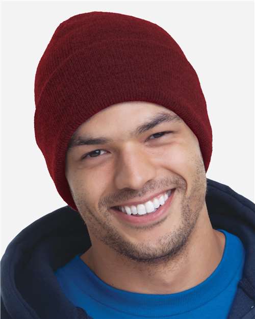 Bayside 3825 USA-Made 12'' Knit Cuffed Beanie - Burgundy - side