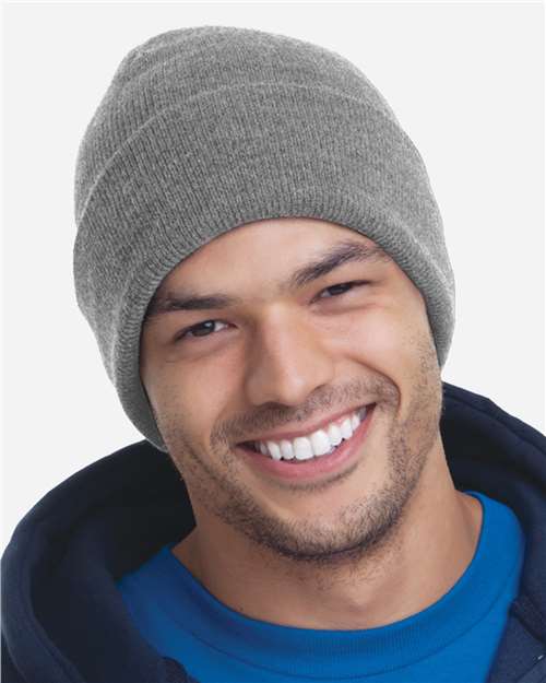 Bayside 3825 USA-Made 12'' Knit Cuffed Beanie - Dark Ash - side