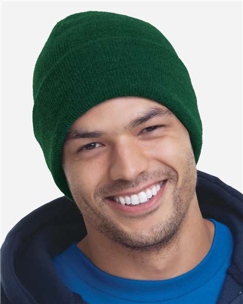 Bayside 3825 USA-Made 12'' Knit Cuffed Beanie - Forest Green - side