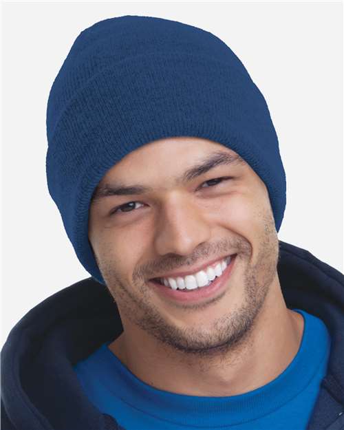 Bayside 3825 USA-Made 12'' Knit Cuffed Beanie - Navy - side