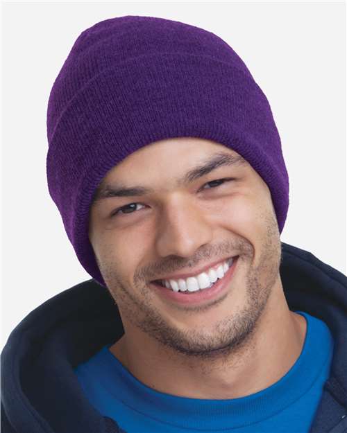 Bayside 3825 USA-Made 12'' Knit Cuffed Beanie - Purple - side
