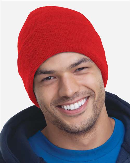 Bayside 3825 USA-Made 12'' Knit Cuffed Beanie - Red - side