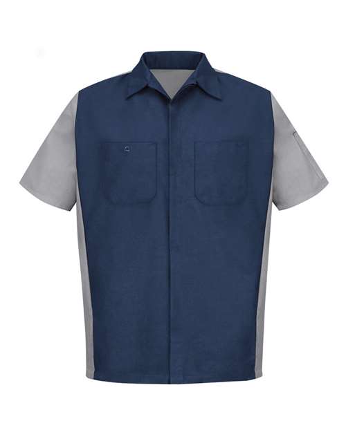 Red Kap SY20 Men's Short Sleeve Automotive Crew Shirt - Navy/ Grey - front