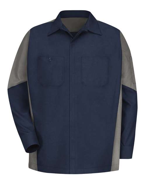 Red Kap SY10 Men's Long Sleeve Automotive Crew Shirt - Navy/ Grey - front